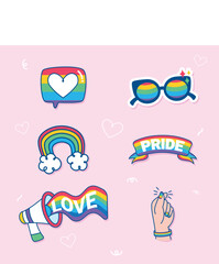 Pride Icons Collection on Pink Background
