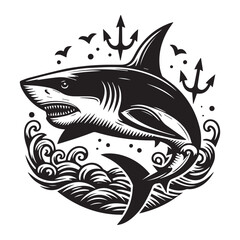 Shark , Shark silhouette , shark black and white , Shark vector minimalist of a logo design