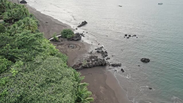 Woman lontemplating the sea from topical beach