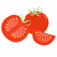 red tomato, tomato sliced illustration on a white background