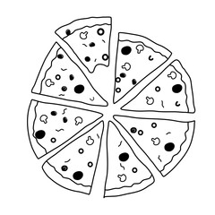 Doodle Pizza illustration perfect for backgrounds, packaging, Food and Beverage Designs