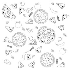 Doodle pizza pattern perfect for backgrounds, packaging, textiles, Food and Beverage Designs