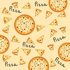 Pizza Pattern perfect for backgrounds, packaging, textiles, Food and Beverage Designs