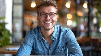 Fototapeta premium Smiling Man in Denim Attire