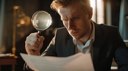 Man Investigating Document Closely