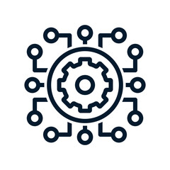 Obraz premium The process of introducing electronic technology. Improvement, automation. Vector linear icon isolated on white background.