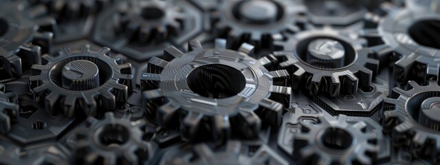 The background of the mechanism of metal gears is a close-up.