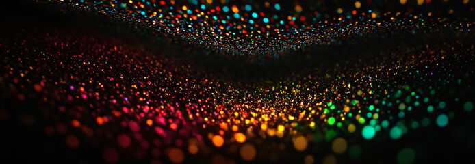 Abstract vortex of colorful glitter particles, futuristic digital tunnel
