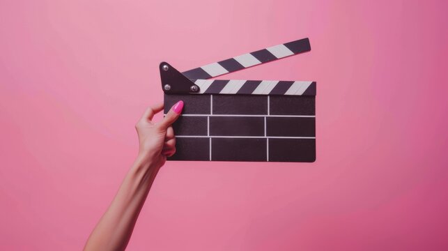 A Clapperboard on Pink Backdrop