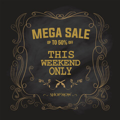 vintage mega sale offer poster banner badge label vector illustration 