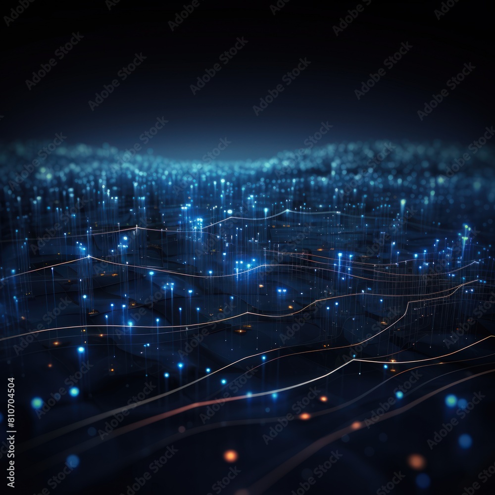 Wall mural a computer generated image of a cityscape with a blue sky and a dark background