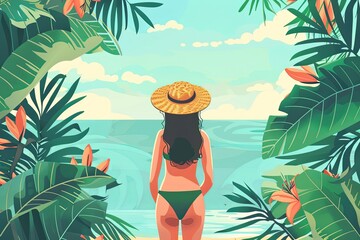 Summer time. Summer party and travel concept. An ideal background for a seasonal holiday, weekend, beach theme. Vector illustration in minimalistic style for posters, cover, flyer, banner. 