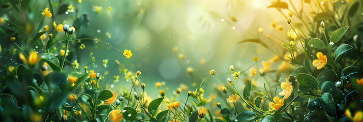 there is a picture of a field of yellow flowers with rain drops - Powered by Adobe