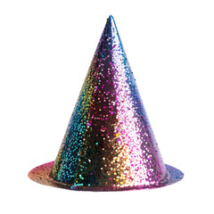 Sparkling Celebration: Colorful Birthday Hat with Glitter on Transparent Background
