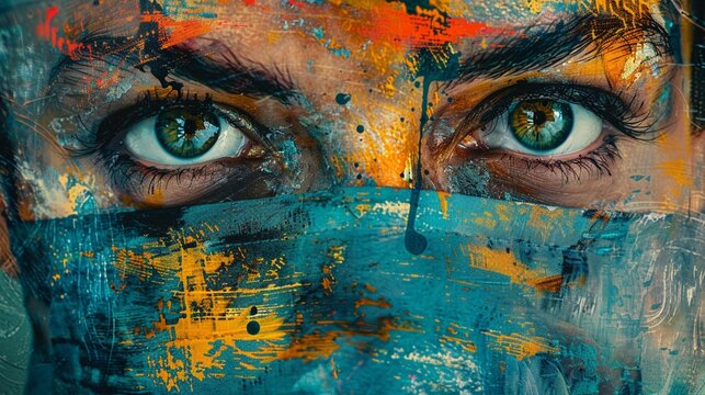 A face hidden behind a mask of exhaustion, portraying burnout Pop Art