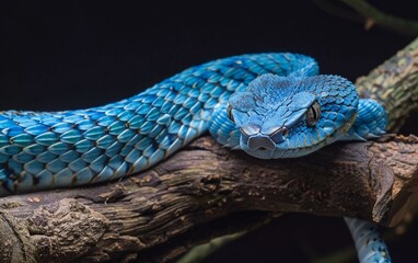 Blue viper snake on branch, viper snake, blue insularis, Trimeresurus Insularis, cute viper snake