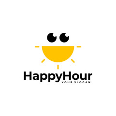 HAPPY HOUR FUN SUN TIME LOGO VECTOR ICON ILLUSTRATION