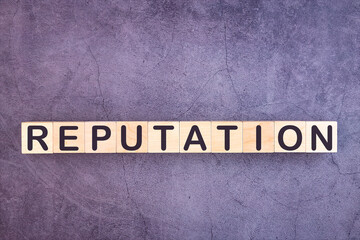 REPUTATION word made with wood building blocks.
