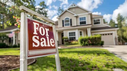 New Home Opportunity: For Sale Sign Outside a Family House