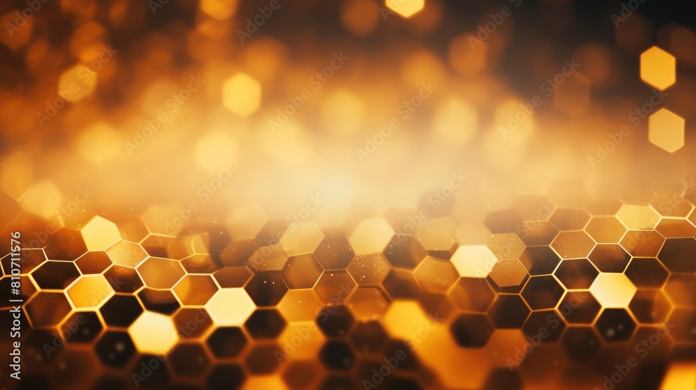 Canvas Prints Golden hexagon and circle bokeh with glitter, neon lights, and depth of field.