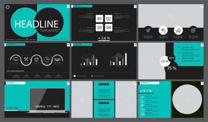 Starting a business project presentation template. Design green elements for presentation on white background. Vector infographic. Use in flyers and postcards, advertising annual report, technologies