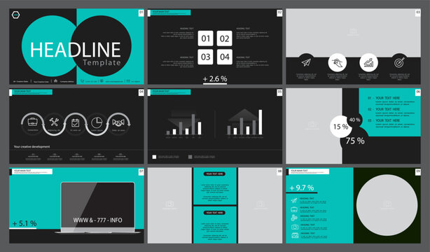 Starting a business project presentation template. Design green elements for presentation on white background. Vector infographic. Use in flyers and postcards, advertising annual report, technologies
