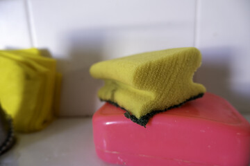 Scouring pads for scrubbing in a sink