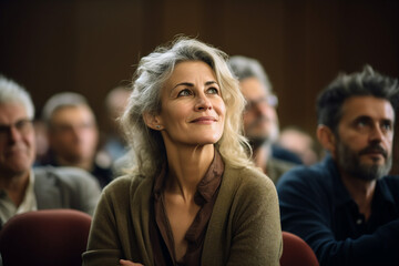 Obraz premium AI generative image of happy elderly woman in university class
