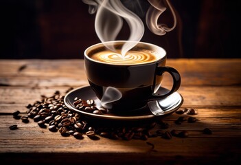 mesmerizing freshly brewed coffee cup rising steam, aroma, artisan, artisanal, aromatic, awakening, barista, beverage, black, bold, breakfast, brewing, cafe, - obrazy, fototapety, plakaty