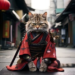 Obraz premium Samurai cat in tokyo
