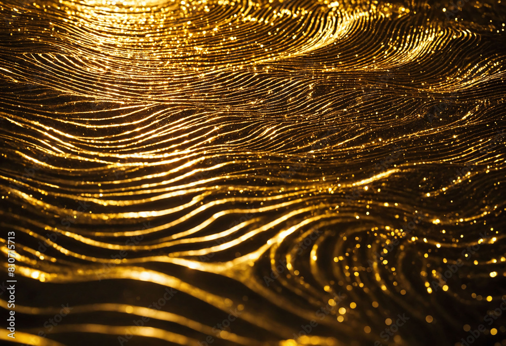 Aufkleber Golden Energy Flow Abstract Background with Shiny Gold Waves and Energetic Patterns