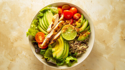 Healthy Quinoa Salad Bowl with Avocado and Chicken