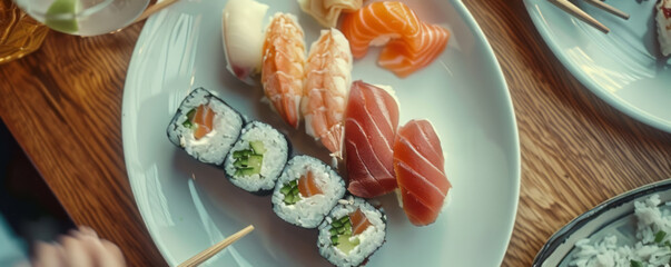 Assorted Sushi Set on Neutral Background