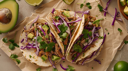 Healthy Chicken Tacos with Avocado and Purple Cabbage