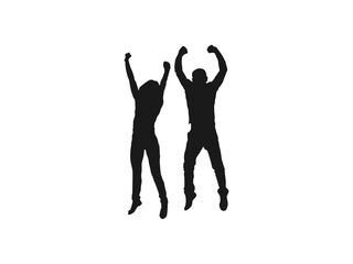 young couple friends jumping silhouettes. silhouette of jumping people Vector. Vector silhouette dancing and entertainers with people. party people black silhouette on white background. 