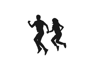 young couple friends jumping silhouettes. silhouette of jumping people Vector. Vector silhouette dancing and entertainers with people. party people black silhouette on white background. 