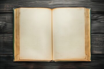 Time-worn open book on rustic wooden background evoking tales of yore and academic nostalgia
