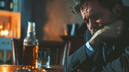 Alcoholic businessman in depression
