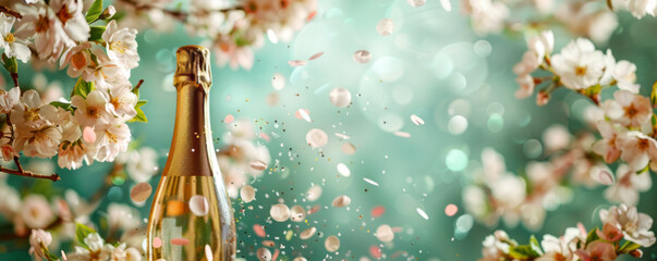 Celebratory Champagne Amid Blossoms
