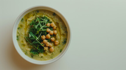 Hearty Chickpea and Kale Soup in Rustic Setting