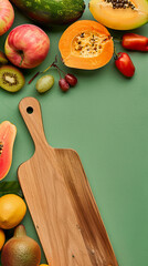 Fresh Fruits on Wooden Cutting Board