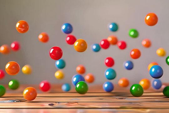 Creative digital picture of colorful balls levitating in studio set  5