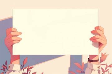 Hands holding an empty banner for promotion display