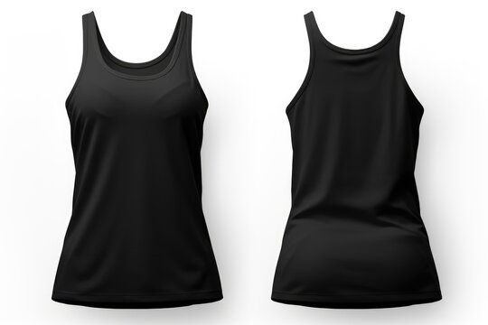 black tank top seen front and back for mockup. woman tank top