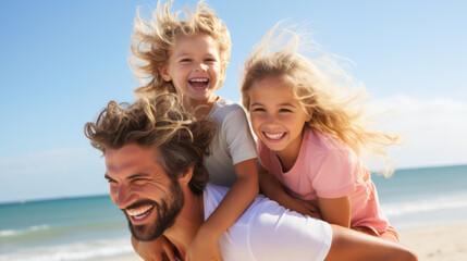 Joyful Family Enjoying Beach Vacation Together
