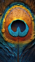 Obraz premium photorealistic close-up of a peacock feather using digital CG 3D techniques, highlighting the mesmerizing colors and intricate texture