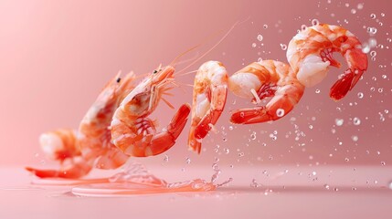 Cooked shrimp falls down from above in the advertisement image.