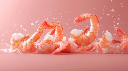 Cooked shrimp falls down from above in the advertisement image.