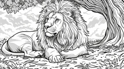 coloring book The lion is the king of the jungle. He is strong, brave, and majestic.