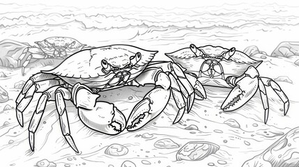 coloring book Two crabs on the beach. - obrazy, fototapety, plakaty